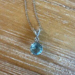 Sterling Silver Blue Topaz Round Pendant Necklace
